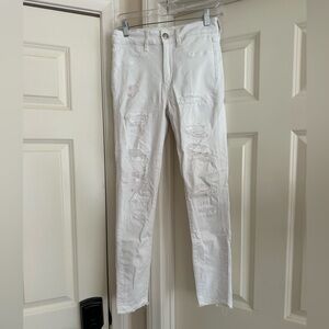 American Eagle White Distressed Skinny Jeans